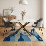 Blue Ocean Waves with Playful Fish Area Rug