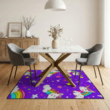 Magical Unicorn Kids Area Rug - Purple Rainbows Stars