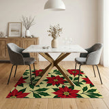 Red Poinsettia Holly Floral Area Rug