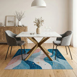 Coastal Waves Abstract Area Rug with Starfish