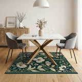 Emerald Green White Blossom Botanical Rug