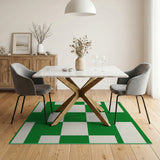Green Green White Checkered Geometric Area Rug
