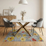 Vibrant Yellow Floral Grey Area Rug