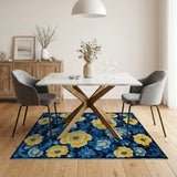Navy Blue Yellow Floral Vintage Area Rug