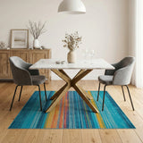 Vibrant Multi-Color Striped Teal Area Rug