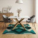 Teal Geometric Diamond Area Rug