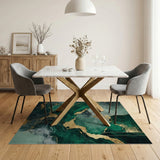 ODIKA Emerald Green and Gold Marble Washable Rug - Non-Slip Low Pile Modern Abstract Area Rug