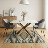 ODIKA Washable Southwestern Area Rug, Low Pile Forest Green & Tan Non-Slip Tribal Rug