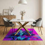 Neon Cyber Wolf Head Geometric Area Rug