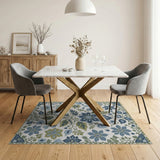 Blue Teal Floral Vintage Area Rug