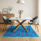Blue Grid Pink Abstract Geometric Area Rug