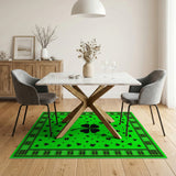 Lucky Shamrock Green Area Rug with Plaid Border