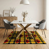 Vibrant Yellow Maple Leaf Plaid Area Rug