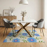 Blue and Teal Blue Chamomile Floral Pattern Area Rug