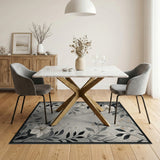 Grey Floral Vintage Area Rug with White Blossoms