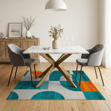 Multi-color and Patterns Geometric Modern Teal Orange Geometric Abstract Area Rug