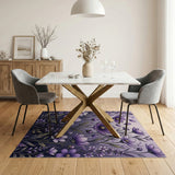 ODIKA Purple Floral Botanical Washable Area Rug - Low Pile & Non-Slip