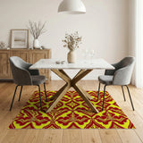Vibrant Yellow Red Geometric Tile Pattern Rug