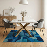 ODIKA Washable Blue Abstract Geometric Area Rug - Low Pile Non-Slip Indoor Mat