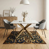 Ornate Distressed Gold Scroll Area Rug