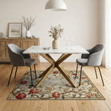 Pink Vintage Peony Floral Border Area Rug