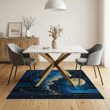 Washable Celestial Moon & Starry Night Abstract Area Rug - Blue & Gold