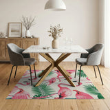 Pink Pink Flamingo Tropical Leaves Area Rug