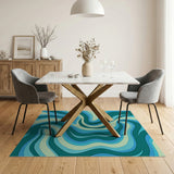 Blue and Teal Teal Blue Swirl Abstract Area Rug