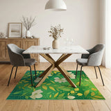 Lush Green White Magnolia Floral Area Rug