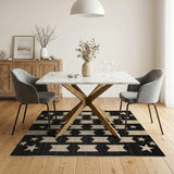 Black White Stars and Banners Geometric Rug