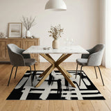 Modern Black & White Abstract Brushstroke Washable Area Rug