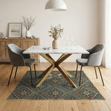 Teal Gold Ornate Floral Geometric Area Rug