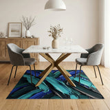 ODIKA Abstract Teal & Blue Brushstroke Washable Area Rug - Low Pile, Non-Slip & Pet Friendly
