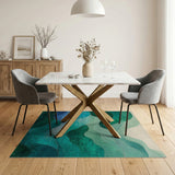 ODIKA Abstract Landscape Emerald Green Washable Area Rug - Low Pile & Non-Slip
