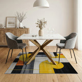 Bold Geometric Yellow Black Abstract Area Rug