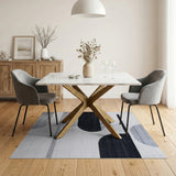 Abstract Curved Black White Geometric Area Rug
