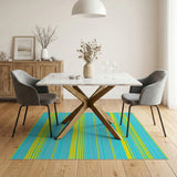 Teal Yellow Striped Geometric Area Rug