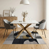 Modern Geometric Black Gold Abstract Area Rug