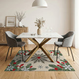 Festive Poinsettia Evergreen Snowflake Area Rug