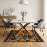 Vibrant Blue Elephant Savanna Tribal Rug