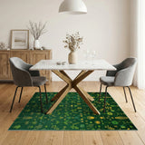 Emerald Green Yellow Botanical Geometric Rug