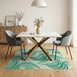 Teal Mint Abstract Wave Area Rug