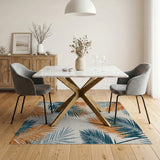 Multi-color and Patterns Teal Orange Palm Leaf Coastal Area Rug