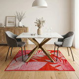 Vibrant Red Monstera Leaf Area Rug