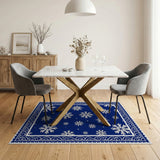 Navy Blue Snowflake Area Rug with Ornate Border