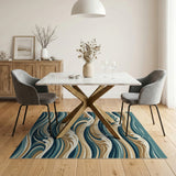 Teal Ocean Waves Blue and Teal Area Rug