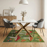 Green Whimsical Mushroom Meadow Area Rug