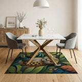 Cute Baby Leopard Peeking Through Jungle Leaves Rug