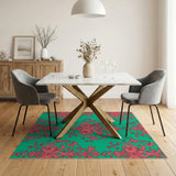 Teal Hot Pink Ornate Floral Damask Rug