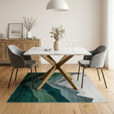 Layered Mountain Peaks Green Abstract Area Rug